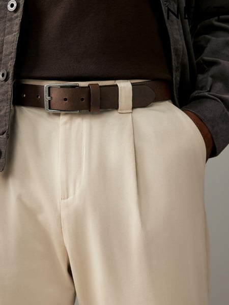 Brown Geometric Stitch Detail Leather Belt (B02197) | € 23