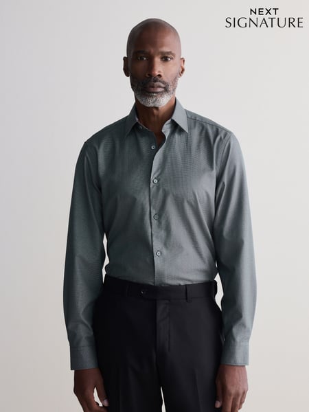Forest Green Regular Fit Signature Textured 100% Egyptian Cotton Trimmed Shirt (B02516) | € 72