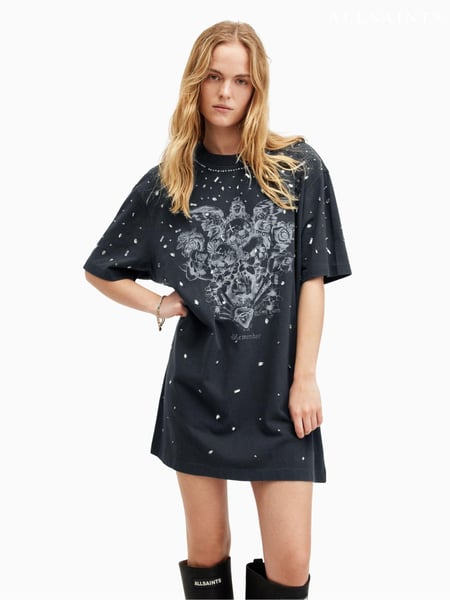 AllSaints Black 100% Cotton Scatter Embellished Dress (B04219) | € 77