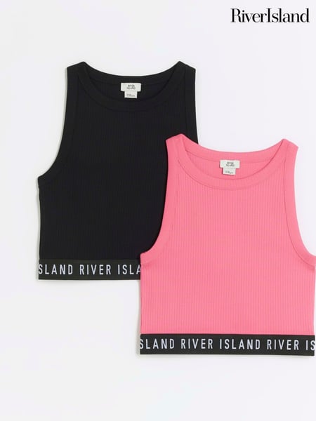 River Island Pink Girls Waistband Rib 100% Cotton Tanks 2 Pack (B04704) | € 22