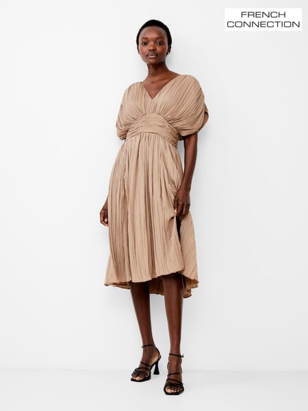 French Connection Brown Pleated Althea V-Neck Dress (B04856) | € 144