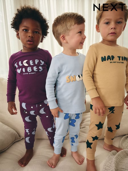 Blue/Stone 3 Pack Snuggle Pyjamas (9mths-8yrs) (B05099) | € 34 - € 43