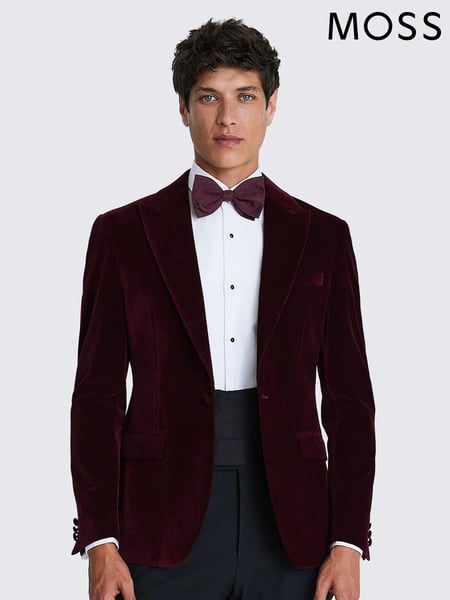 MOSS Burgundy Red Slim Fit Velvet Jacket (B05993) | € 232