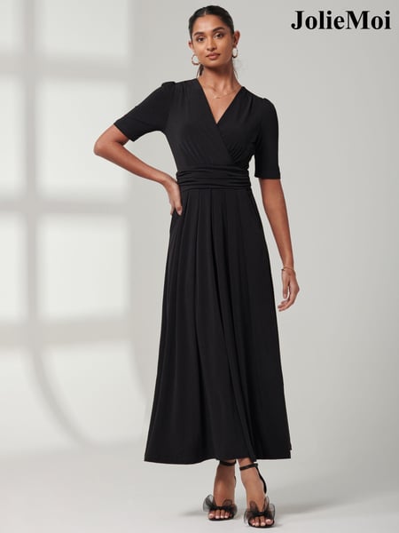 Jolie Moi Black Plain Jersey Wrap Front Maxi Dress (B06064) | € 58