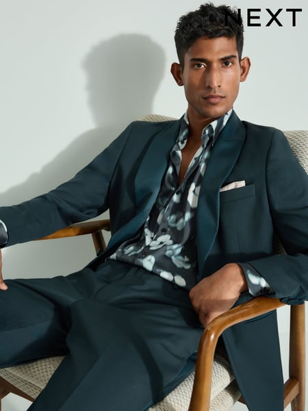 Teal Blue Slim Fit Trimmed Satin Edge Tuxedo Suit Jacket (B06330) | € 118