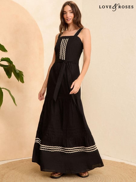 Love & Roses Black Square Neck Cami Midi Dress (B06734) | € 43
