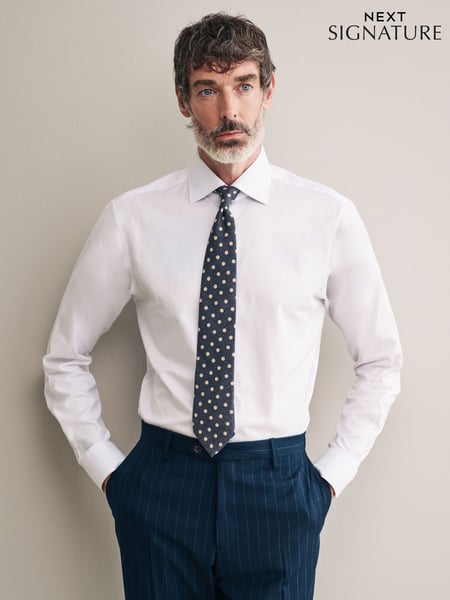 White Slim Fit Premium Two-Fold Cotton Shirt (B07114) | € 67