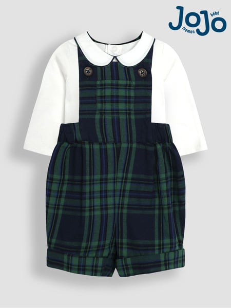 JoJo Maman Bébé Navy Tartan Dungarees And Top Set (B07798) | € 57