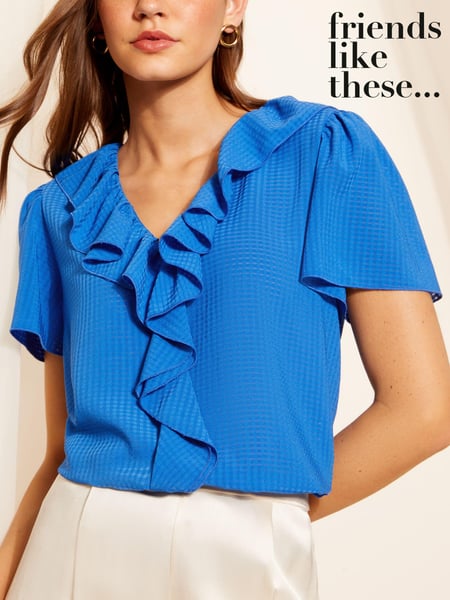 Friends Like These Blue Ruffle Front Puff Sleeve Blouse (B07810) | € 51