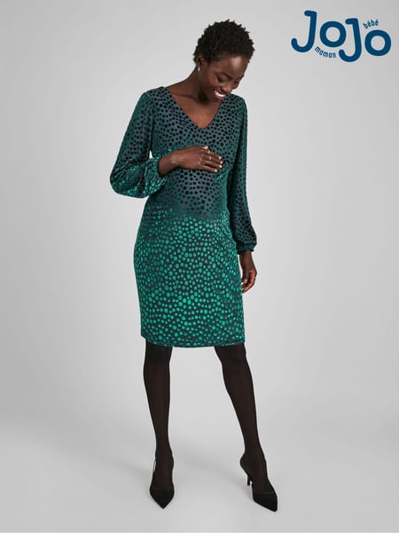 JoJo Maman Bébé Teal Green Devore Spot V-Neck Maternity Mini Dress (B07932) | € 89