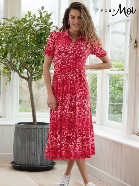 Pour Moi Red Jodie Fuller Bust Slinky Jersey Tiered Midi Shirt Dress (B10745) | € 86