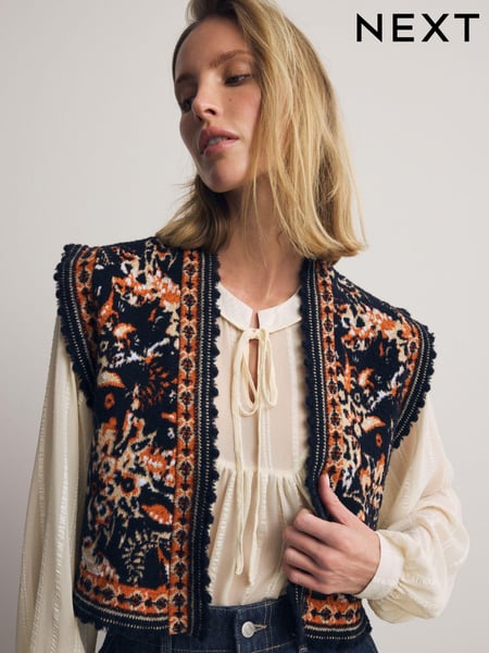 Black Sleeveless Pattern Graphic Knitted Waistcoat (B11072) | € 29