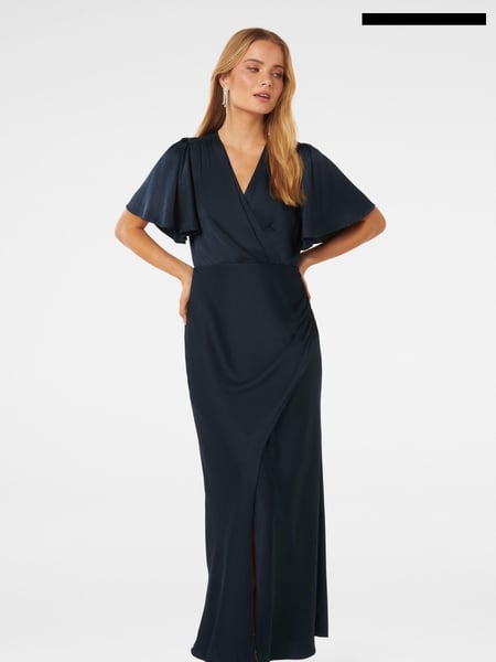 Forever New Blue Chelsea Flutter Sleeve Satin Maxi Dress (B11197) | € 77