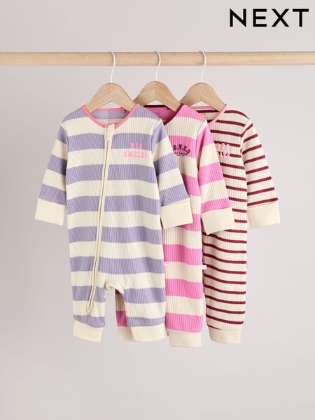 Pink/Purple Two Way Zip Baby Footless 100% Cotton Sleepsuits 3 Pack (0mths-3yrs) (B11342) | € 28 - € 31