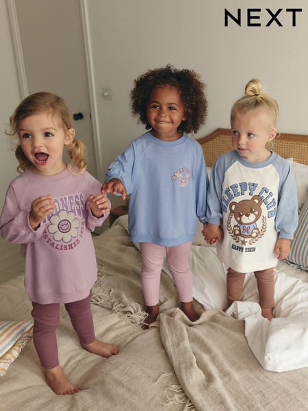 Blue/ Purple/ White Sleepy Bear Leggings Pyjamas 3 Pack (9mths-8yrs) (B11568) | € 28 - € 35