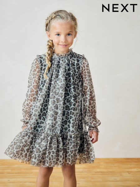 Animal Mesh Long Sleeve Dress (3-16yrs) (B11820) | € 6 - € 8