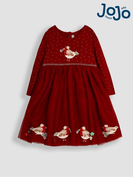 JoJo Maman Bébé Red Robin Appliqué Tulle Party Dress (B12088) | € 57 - € 67
