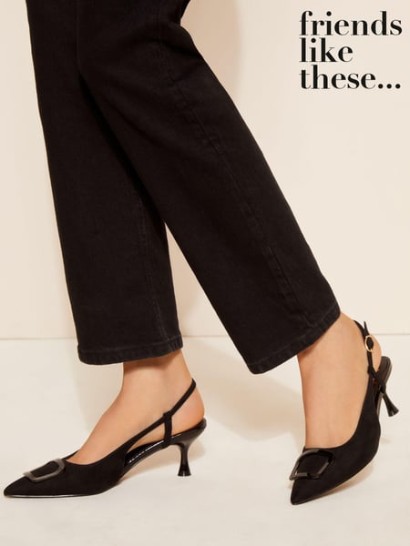 Friends Like These Black Square Buckle Pointed Toe Slingback Court Shoe (B12374) | € 28