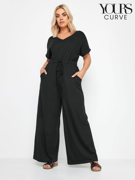 Yours Curve Black 100% Cotton Drawcord Jumpsuit (B12393) | € 47