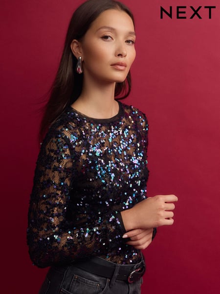 Blue Sequin Lace Long Sleeve Top (B12589) | € 45