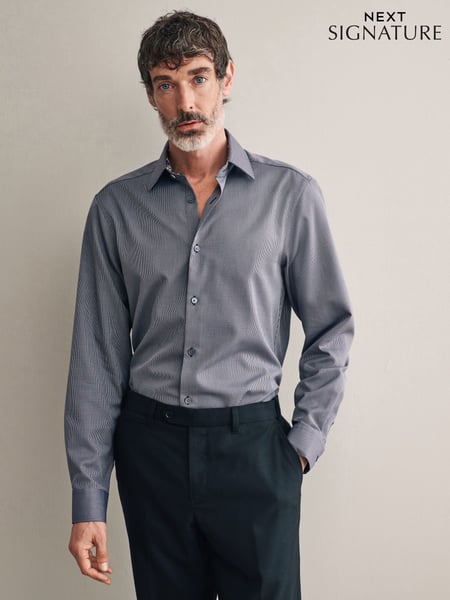 Charcoal Grey Regular Fit Signature Textured 100% Egyptian Cotton Trimmed Shirt (B12763) | € 72