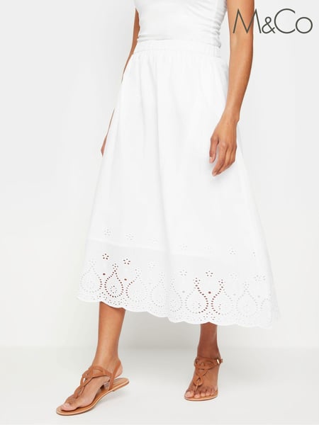 M&Co White 100% Cotton Broderie Midi Skirt (B12981) | € 53