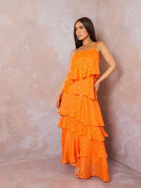 Chi Chi London Orange Cami Foil Spot Print Tiered Maxi Dress (B14090) | € 66