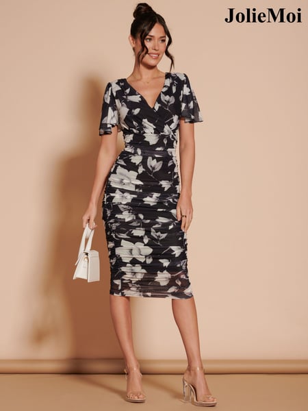 Jolie Moi Black Wrap Front Mesh Bodycon Dress (B14215) | € 42
