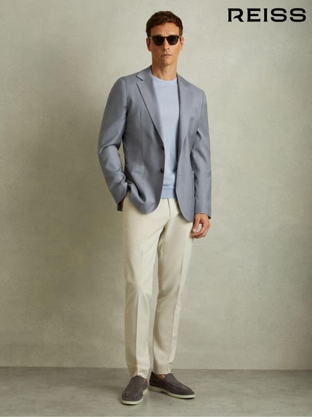 Reiss Airforce Blue Azure Wool Blend Single Breasted Blazer with Silk (B14447) | € 543