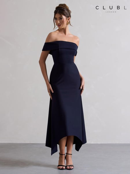 Club L London Navy Blue Windsor Bardot Maxi Dress (B14450) | € 66