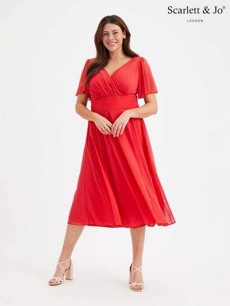 Scarlett & Jo Red Victoria Angel Sleeve Mesh Midi long Dress (B14553) | € 125