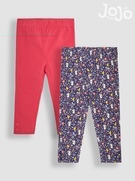 JoJo Maman Bébé Raspberry Pink Mouse & Fruit Floral 2-Pack Autumn Ditsy Floral Leggings (B14925) | € 35