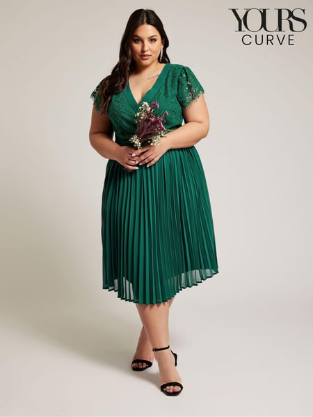 Yours Curve Green Emerald Lace Wrap Midi Dress (B15136) | € 126