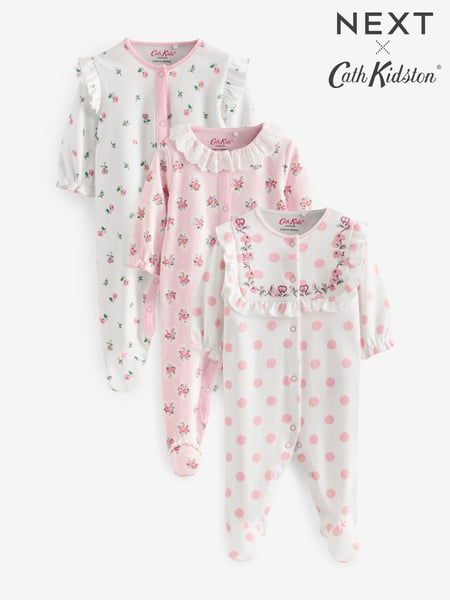 Pink Cath Kidston Floral Baby 100% Cotton Sleepsuits 3 Pack (B15265) | € 40 - € 43