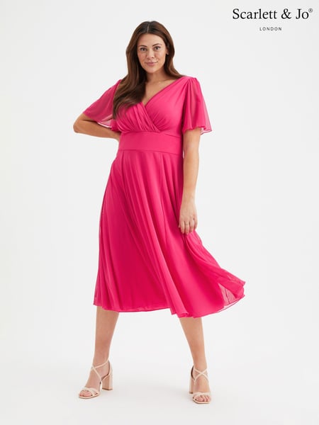 Scarlett & Jo Pink Victoria Angel Sleeve Mesh Midi long Dress (B16661) | € 125
