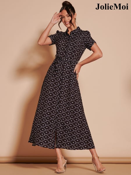 Jolie Moi Black Print Sadie Cotton Blend Shirt Midi Dress (B20191) | € 52