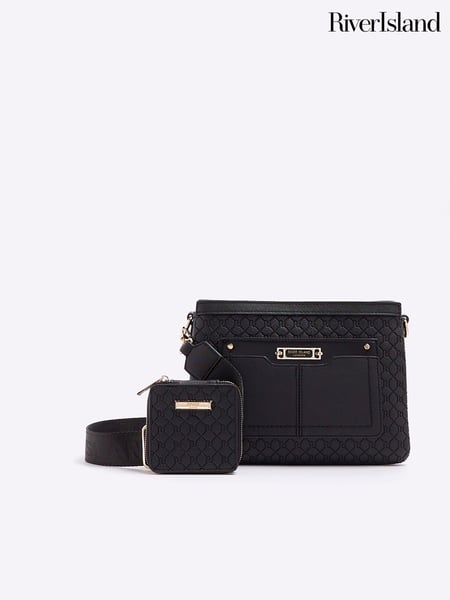 River Island Black Monogram Tri Comp Cross-Body Bag (B20731) | € 59