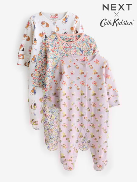 Lilac Purple Cath Kidston Floral Baby 100% Cotton Sleepsuits 3 Pack (B21258) | € 31 - € 34
