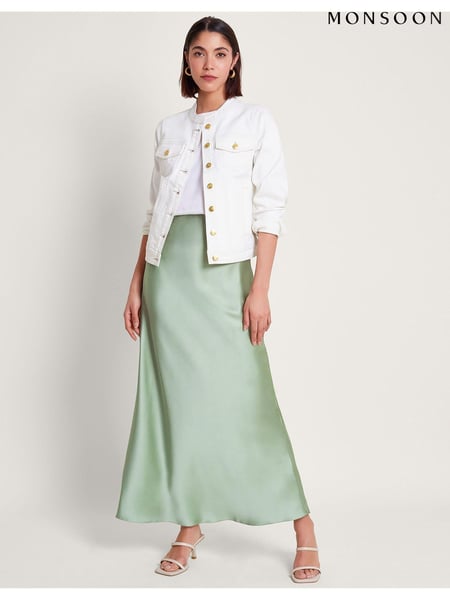 Monsoon Green Sofia Satin Maxi Skirt (B21939) | € 33