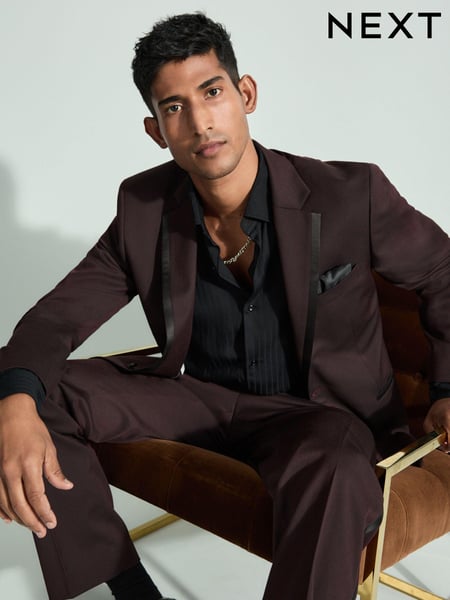 Burgundy Red Tailored Fit Trimmed Satin Edge Tuxedo Suit Jacket (B22118) | € 41