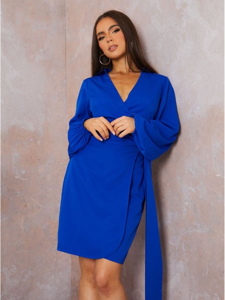 Chi Chi London Blue Long Sleeve Wrap Detail Shirt Dress (B23065) | € 37