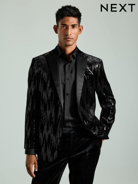 Black Slim Fit Sequin Blazer (B23160) | € 66