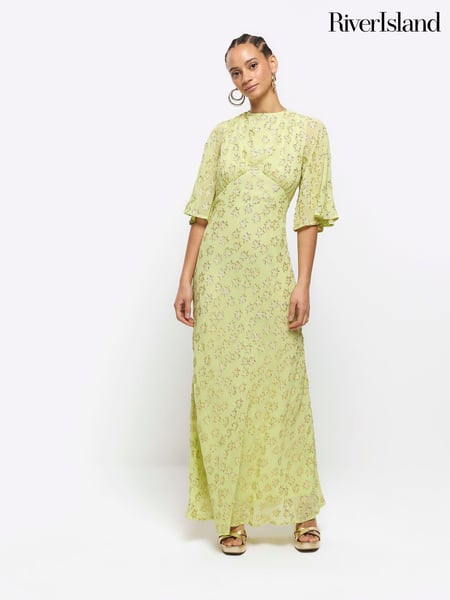 River Island Lime Green Glitter Star Maxi Dress (B23282) | € 44