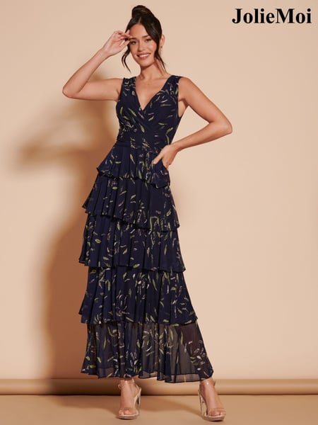 Jolie Moi Blue Tiered Hem Mesh Maxi Dress (B23389) | € 66