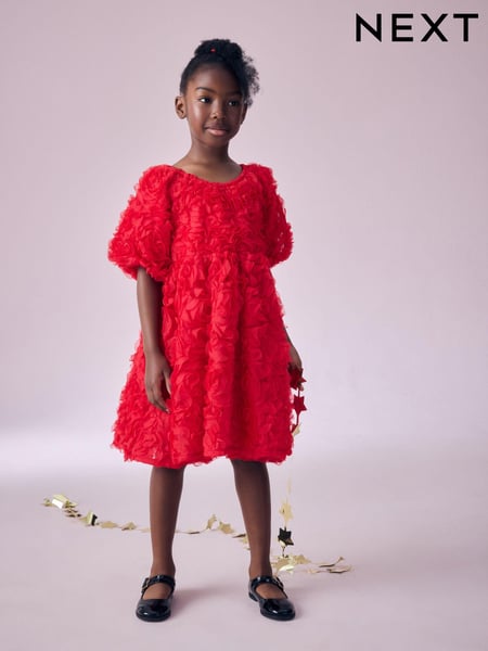 Red 3D Floral Print Occasion Dress (3-16yrs) (B23713) | € 35 - € 42