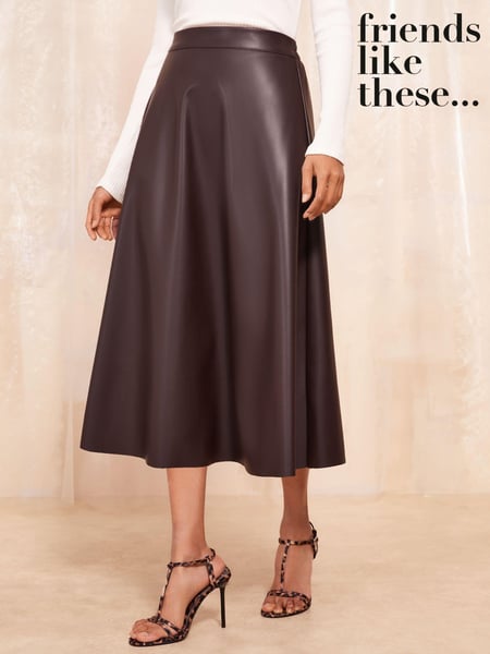 Friends Like These Brown Faux Leather Full Hem Midi Skirt (B24117) | € 48