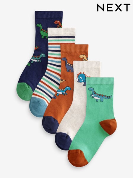 Brown/Green/Navy Blue Dinosaurs Print Rich Socks 5 Pack (B24187) | € 10 - € 13