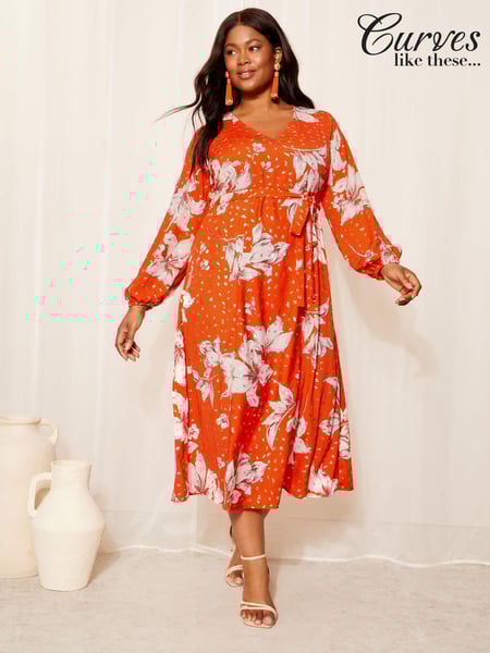 Curves Like These Red V Neck Midi Dress (B24412) | € 47