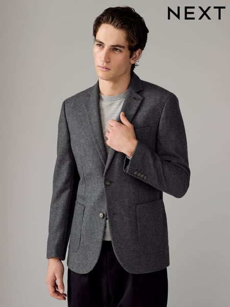 Charcoal Grey Slim Fit Wool Rich Herringbone Blazer (B24883) | € 148