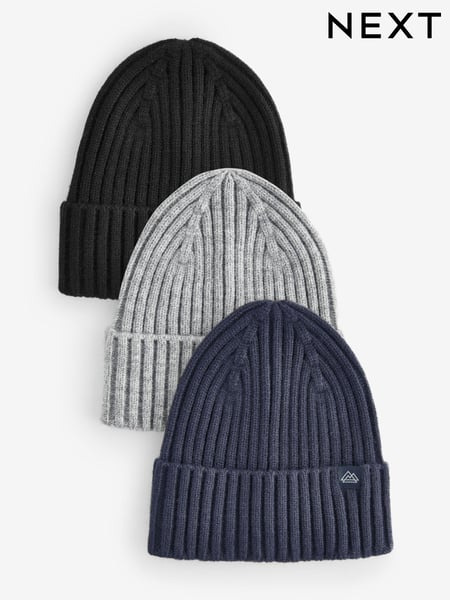 Black/Navy/Grey Knitted Beanies 3 Pack (1-16yrs) (B24980) | € 11 - € 23